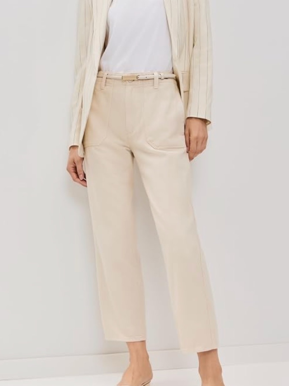 Paige Kirby High Rise Straight Crop Jeans Butter Ecru Size 26